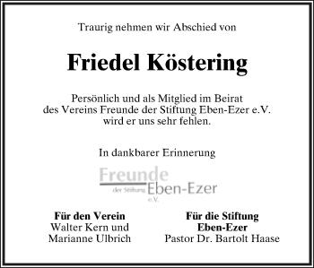 Anzeige  Friedel Köstering  Lippische Landes-Zeitung