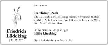 Anzeige  Friedrich Lüdeking  Lippische Landes-Zeitung