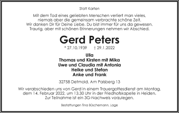 Anzeige  Gerd Peters  Lippische Landes-Zeitung