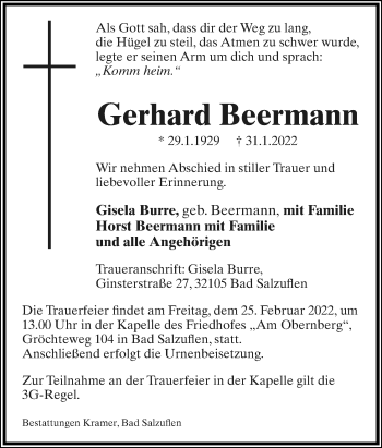 Anzeige  Gerhard Beermann  Lippische Landes-Zeitung