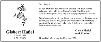 Anzeige  Gisbert Haßel  Lippische Landes-Zeitung
