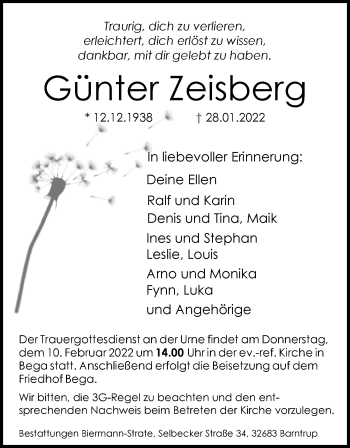 Anzeige  Günter Zeisberg  Lippische Landes-Zeitung