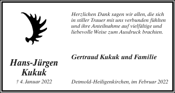 Anzeige  Hans-Jürgen Kukuk  Lippische Landes-Zeitung
