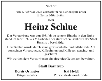 Anzeige  Heinz Schlue  Lippische Landes-Zeitung