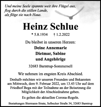 Anzeige  Heinz Schlue  Lippische Landes-Zeitung