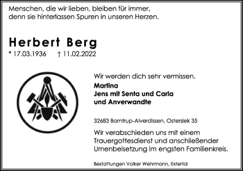 Anzeige  Herbert Berg  Lippische Landes-Zeitung
