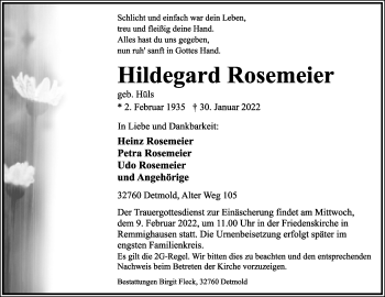 Anzeige  Hildegard Rosemeier  Lippische Landes-Zeitung