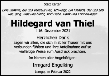 Anzeige  Hildegard van Thiel  Lippische Landes-Zeitung