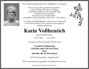 Anzeige  Karin Voßhenrich  Lippische Landes-Zeitung