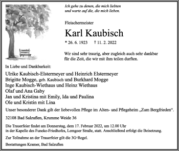 Anzeige  Karl Kaubisch  Lippische Landes-Zeitung