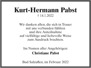 Anzeige  Kurt-Hermann Pabst  Lippische Landes-Zeitung