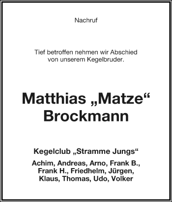 Anzeige  Matthias Brockmann  Lippische Landes-Zeitung