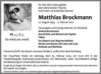 Anzeige  Matthias Brockmann  Lippische Landes-Zeitung