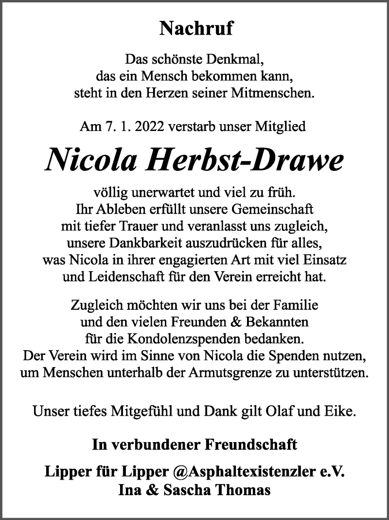  Traueranzeige für Nicola Herbst-Drawe vom 05.02.2022 aus Lippische Landes-Zeitung