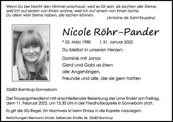 Anzeige  Nicole Röhr-Pander  Lippische Landes-Zeitung