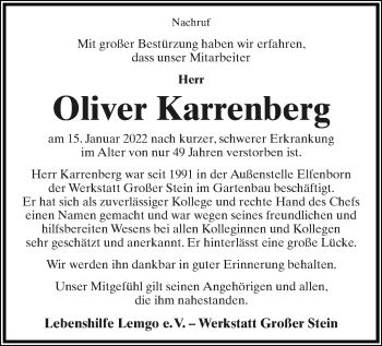 Anzeige  Oliver Karrenberg  Lippische Landes-Zeitung