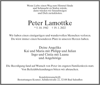 Anzeige  Peter Lamottke  Lippische Landes-Zeitung