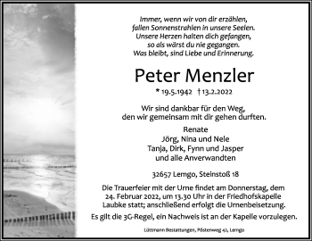 Anzeige  Peter Menzler  Lippische Landes-Zeitung