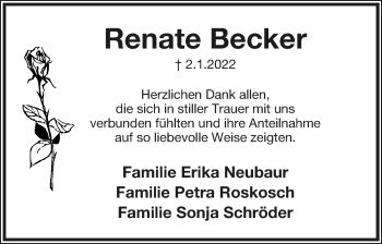 Anzeige  Renate Becker  Lippische Landes-Zeitung