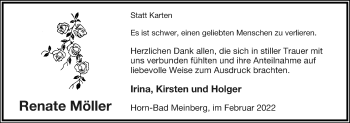 Anzeige  Renate Möller  Lippische Landes-Zeitung