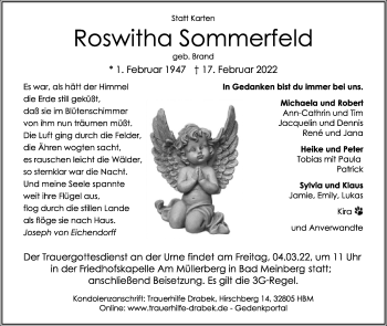 Anzeige  Roswitha Sommerfeld  Lippische Landes-Zeitung