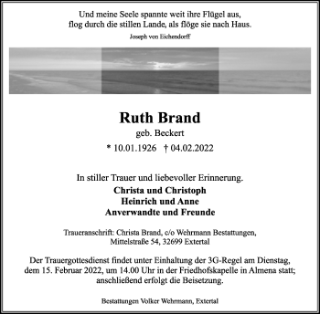 Anzeige  Ruth Brand  Lippische Landes-Zeitung