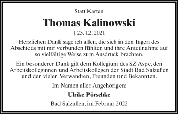 Anzeige  Thomas Kalinowski  Lippische Landes-Zeitung