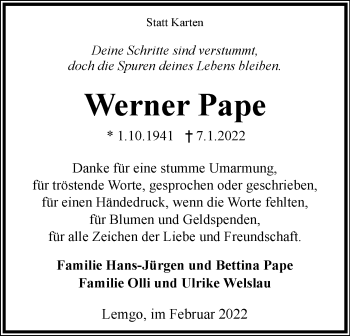 Anzeige  Werner Pape  Lippische Landes-Zeitung