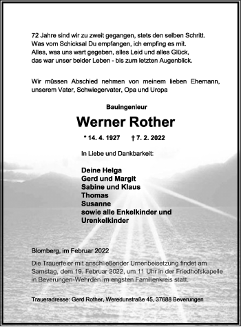 Anzeige  Werner Rother  Lippische Landes-Zeitung