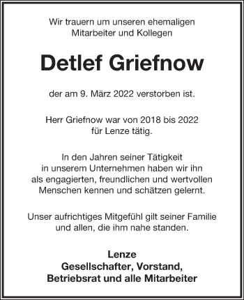 Anzeige  Detlef Griefnow  Lippische Landes-Zeitung