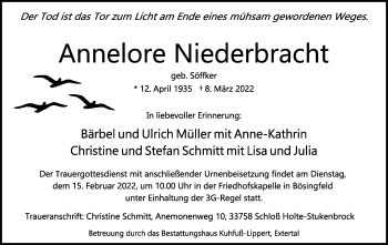 Anzeige  Annelore Niederbracht  Lippische Landes-Zeitung