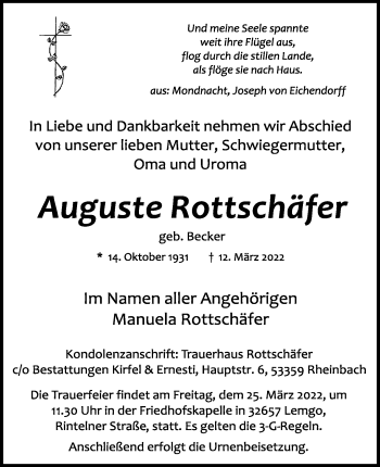 Anzeige  Auguste Rottschäfer  Lippische Landes-Zeitung