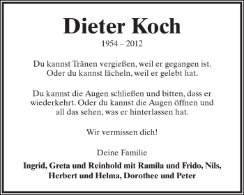 Anzeige  Dieter Koch  Lippische Landes-Zeitung