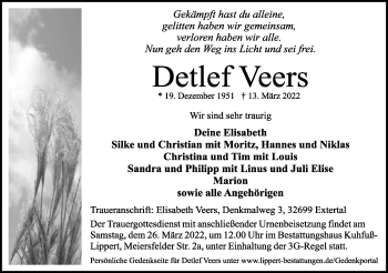 Anzeige  Detlef Veers  Lippische Landes-Zeitung