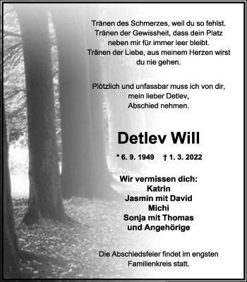 Anzeige  Detlev Will  Lippische Landes-Zeitung