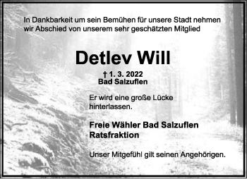 Anzeige  Detlev Will  Lippische Landes-Zeitung