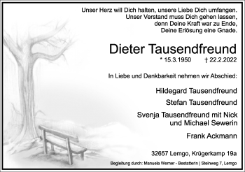 Anzeige  Dieter Tausendfreund  Lippische Landes-Zeitung