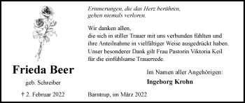 Anzeige  Frieda Beer  Lippische Landes-Zeitung
