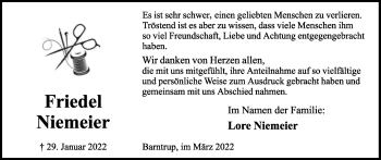 Anzeige  Friedel Niemeier  Lippische Landes-Zeitung