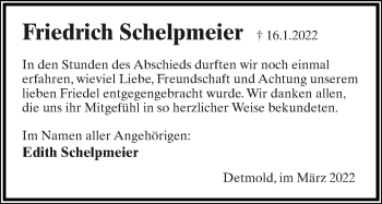 Anzeige  Friedrich Schelpmeier  Lippische Landes-Zeitung