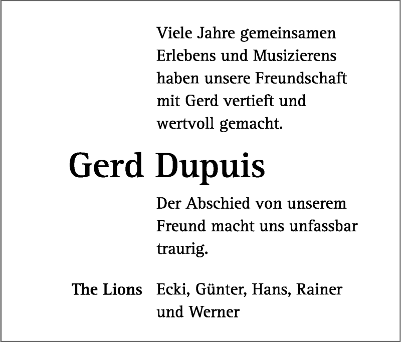  Traueranzeige für Gerd Dupuis vom 12.03.2022 aus Lippische Landes-Zeitung