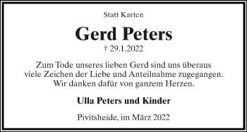 Anzeige  Gerd Peters  Lippische Landes-Zeitung