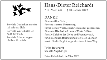 Anzeige  Hans-Dieter Reichardt  Lippische Landes-Zeitung