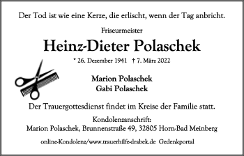 Anzeige  Heinz-Dieter Polaschek  Lippische Landes-Zeitung