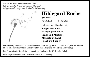 Anzeige  Hildegard Roche  Lippische Landes-Zeitung