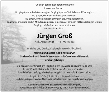 Anzeige  Jürgen Groß  Lippische Landes-Zeitung