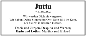 Anzeige  Jutta Hagemeier  Lippische Landes-Zeitung