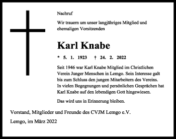 Anzeige  Karl Knabe  Lippische Landes-Zeitung