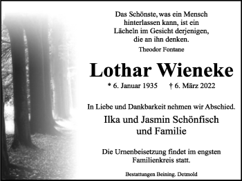 Anzeige  Lothar Wieneke  Lippische Landes-Zeitung