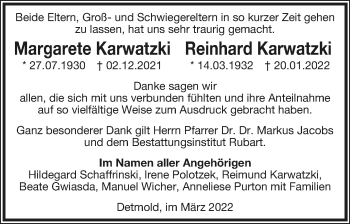Anzeige  Margarete Karwatzki  Lippische Landes-Zeitung